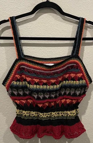 ZARA Multicolor Striped Crochet Knit Top thumbnail 2