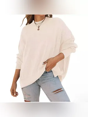 Women's Cream Oversized Crewneck Sweater - Casual Relaxed Fit thumbnail 2