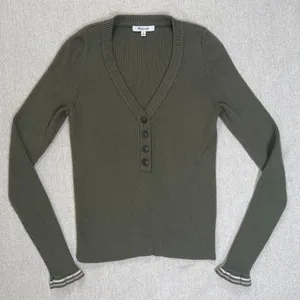 Madewell | Olive Ruffle-Cuff Henley Sweater | Medium thumbnail 4