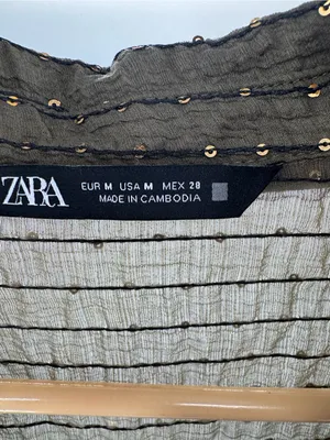 ZARA Woman's Sequin Oversized Tunic Top Shirt Olive Green M sheer casual coverup thumbnail 10