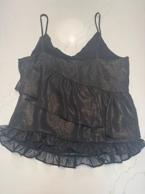 Ro & De Shimmery Black & Gold Ruffle Cami Tank Top thumbnail 3