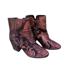 Aldo Metallic Paisley Brocade Ankle Boots Black Bronze Block‎ Heel Size 7.5 thumbnail 2