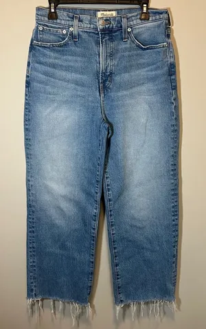 Madewell The Perfect Vintage Wide-Leg Crop Jean Blue Raw Hem Women's 29 thumbnail 1