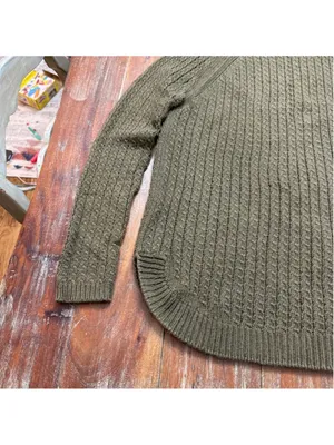 Massimo Dutti Cotton Cashmere Cable Knit Sweater Olive Green Small thumbnail 3