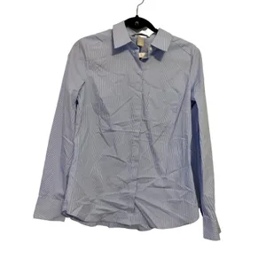 H&M Button Down Shirt Pinstripe Blue‎ Hidden Placket Size 6 Dark Academia Office thumbnail 2