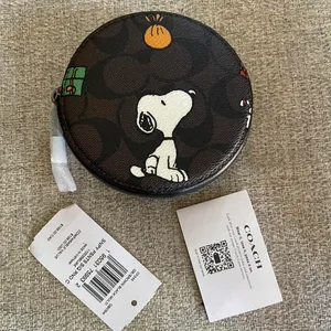 Coach Brown Black Peanuts Round Coin Case thumbnail 1