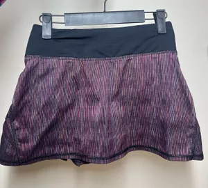 Lululemon purple & black vertical striped tennis skirt #tennis #athletic thumbnail 1