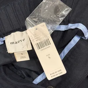 Maeve Avery Wide-Leg Pleated Trousers Navy Linen‎ Blend Small NEW Minimalist thumbnail 11