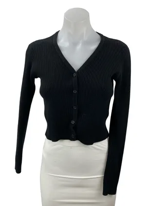 Brandy Melville Women's Black Ribbed Knit Button Up Cardigan Sweater Top Size S thumbnail 1