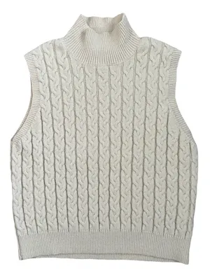 Entro Mock Neck Cable Knit Sweater Vest Cream Ivory Academia Preppy Large thumbnail 2