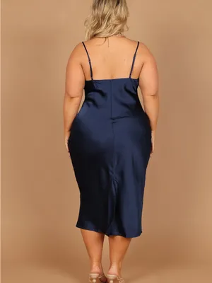 NWOT Petal & Pup Navy Satin Cowl Midi Slip Persia Dress Size 10 thumbnail 4