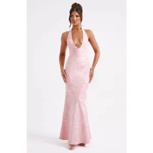 NWT Babyboo Josephine Blush Pink Formal Gown A-Line Halter Maxi Dress Size M thumbnail 8