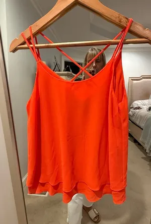 Naked Zebra Women's Neon Orange Double Layer Chiffon Cami Tank Top Size S thumbnail 1