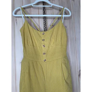 NWT Lulus Coastal Air Mustard Yellow Striped Tie-Back Culotte Jumpsuit Sz XL thumbnail 4