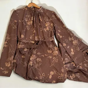 DMN by OZDUMAN Women’s Floral Brown Long Sleeve Maxi Dress with Empire Waist, LG thumbnail 3