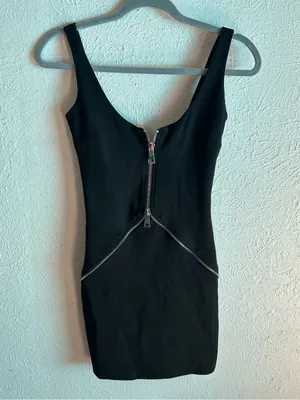 Zara Black Zip Detail Bodycon Mini Dress XS thumbnail 2