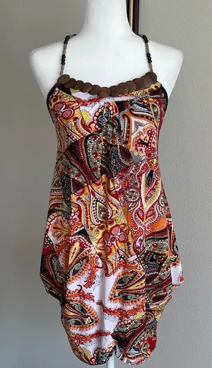 Vintage Colorful Paisley Beaded Halter Dress thumbnail 1