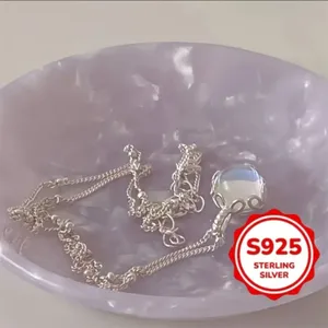 Simple 925 Sterling Silver Moonstone Pendant Necklace Suitable 4 Hypoallergenic Mosaic Material: Moonstone Main Material : 925 Silver Plating: Platinum Plated thumbnail 2
