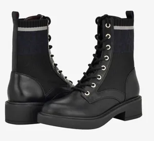 Tommy Hilfiger Women's Tesse Logo Lace up Combat Booties Black Boots NEW‎ Size 6 thumbnail 1
