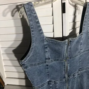 Emory Park Y2K denim jumpsuit bell-bottoms blue zip sexy fitted look groovy hippie boho M thumbnail 8