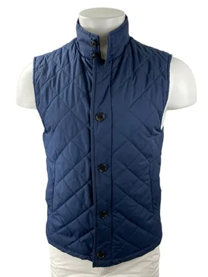 Brooks Brothers 346 Blue Quilted Sleeveless Button Up Vest Coat Jacket Size S thumbnail 1