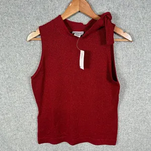 NWT Ann Taylor Loft‎ Womens Sweater Tank Top Red Small Tie Wool Sleeveless Y2K thumbnail 4