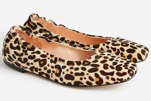 J. Crew Anya Scrunchie Ballet Flats in Calf Hair Size 6 Leopard Print thumbnail 1