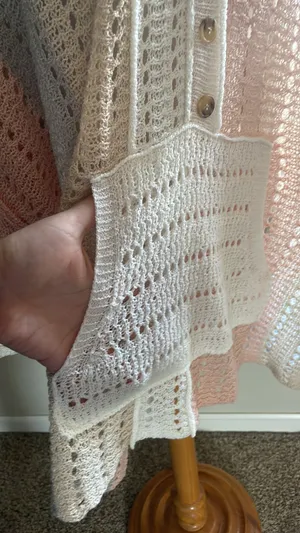 POL Blush Coral Stripe Loose Crochet Sweater - size small thumbnail 8
