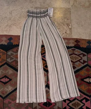 REWASH Elastic waist wide leg linen pants beach vibes comfortable relaxation basic thumbnail 1