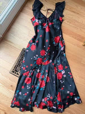 Free People Warm Hearts Black Floral Lace Midi Dress M thumbnail 11