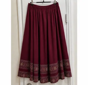 Free People High Low Maxi Skirt Burgundy Floral Border Boho XS thumbnail 2