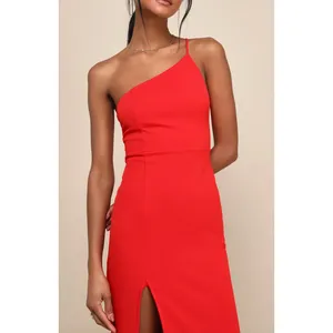 Lulus Keeper of My Heart Red One-Shoulder Maxi Dress Formal Stretch XL NWT thumbnail 2