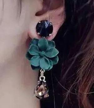 Women's Green Flower Crystal Teardrop Dangle Drop Earrings thumbnail 6
