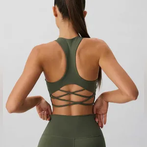 Berlook Army Green Cross Back Sports Bra thumbnail 4