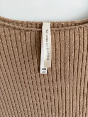 Ribbed Knit Cropped Long Sleeve Sweater Boatneck Camel Tan thumbnail 4