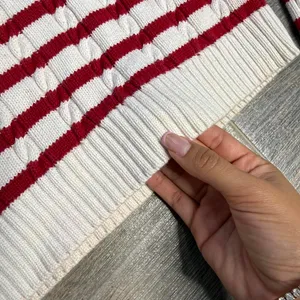 Vintage Tommy Hilfiger nautical fisherman cable knit sweater with red and white stripes at the hem and navy blue upper 100% cotton Made in Japan size small Has some minor yellowing spots as pictured barely noticeable on the hem and on the sleeves Ptp 15” Waist 13.5” Length 22” Inseam 19.25” Stretchy fabric #preppy #vintage #cableknit #fisherman #nautical thumbnail 3