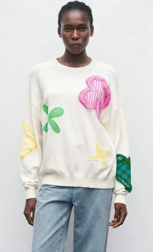 Maija Colorful Patchwork Sweater White thumbnail 1