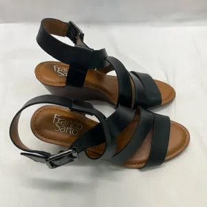 Franco Sarto Black Leather‎ Strapy Wedge Sandal 3.5” Heel 6.5 Like New Worn X1 thumbnail 3