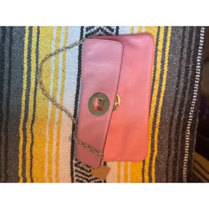 Kate Spade Pink Pebbled Leather Clutch Bag Gold‎ Chain Pyramid Stud Turnlock thumbnail 6