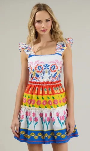 NWT Sugarlips‎ Olympia Floral Ruffle Tiered Mini Dress Size 3X Tropical Colorful thumbnail 1