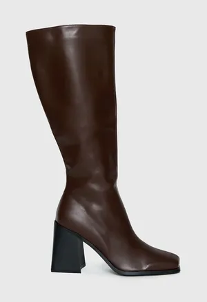 Princess Polly Tall Block-Heel Knee Boots in Dark Brown and Black thumbnail 1