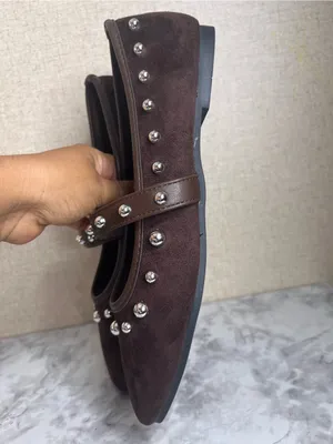 Olivia & Kate Studded Mary Jane Flats in a dark brown faux-suede finish thumbnail 7
