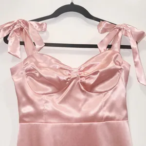 Lucy In The Sky Pink Satin Bow Strap Mini Dress Sweetheart Bustier A line Ruched thumbnail 4
