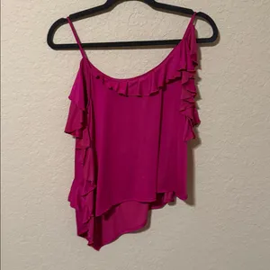 Anthropologie Ruffled One-Shoulder Women’s Top in Magenta size small thumbnail 3