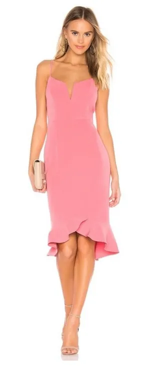 Bardot Kristen peplum Dress Women 6/S Pink Notched V-Neck Bodycon party thumbnail 1