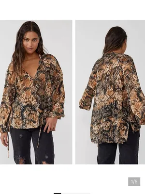 Free‎ People Out For The Night Snake Print Mesh Oversized Top thumbnail 2