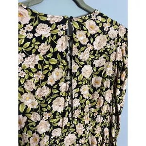 Zara Floral Puff Sleeve Mini Dress Size‎ Medium Retro Holiday Party Black Pink thumbnail 7