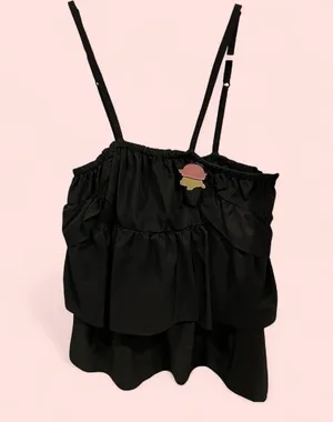 Fun NWT Fiorucci black tiered ruffle ice cream pin adjustable strap top thumbnail 2