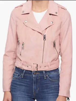 Levi's Large Pink Faux Suede Moto Jacket thumbnail 1