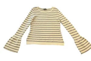Ann Taylor Viscose Long Bell Sleeve Stripe Pullover Lightweight Sweater Women Medium Cream thumbnail 1
